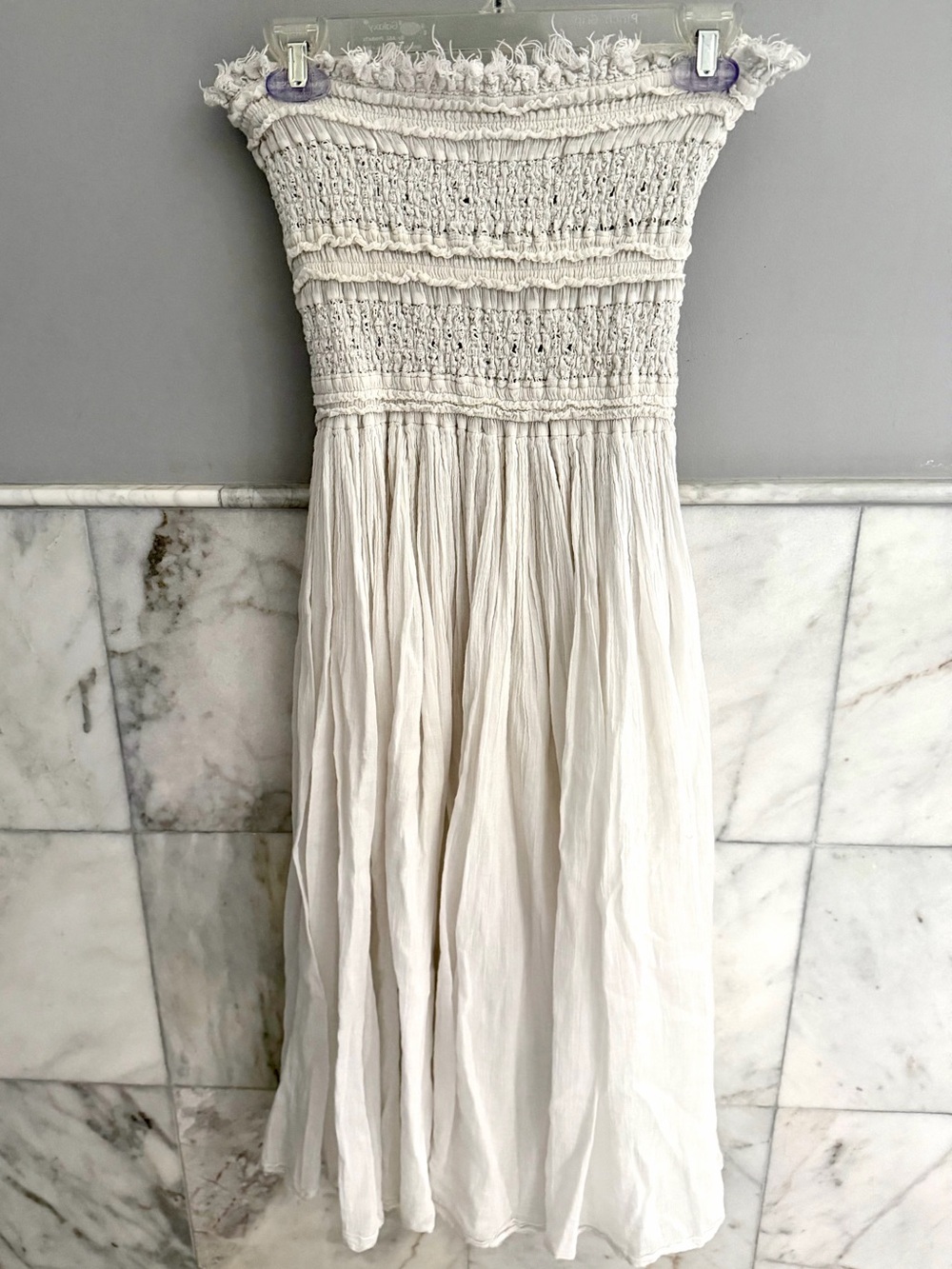 Free People One Strapless White Smocked Maxi Dress boho